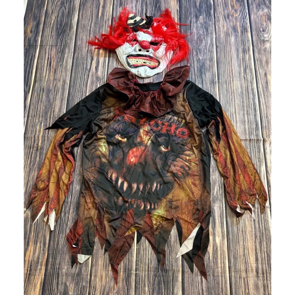 Sideshow Psycho Clown Costume Boys M (8-10) Shirt Mask Halloween Scary - Picture 2 of 13